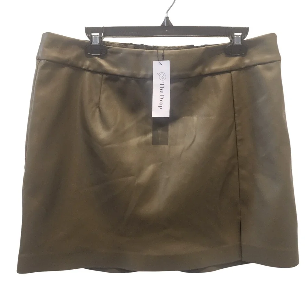 The Drop Olive Faux Leather Mini Skirt XXL Plus Size‎ Elastic Waist